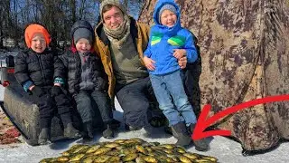 Nonstop Action Ice fishing our backyard pond during the Worst storm of the year!