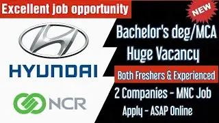 🔴Hyundai Motors & NCR Corporation job | Bachelor deg/MCA - Fresher & Experienced | simply jpr