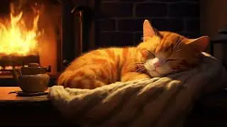 😌 Purring Bliss: Experience Deep Relaxation and Healing with a Content Cat and Crackling Fireplace