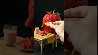 Adorable Strawberry at Mini Bamboo Table