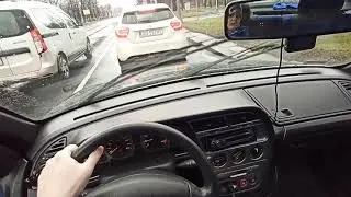 Peugeot 306 Husky sedan (1999) 1,4 8V 55 kW - POV driving through an empty city