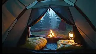 tienda de campa&ntilde;a iluminada | lluvia relajante en el bosque