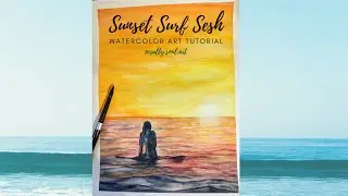 Ocean Sunset Surf Watercolor Tutorial