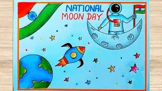 National Moon Day Poster Drawing Easy / Chandra Dinam Drawing / International Moon Day Drawing