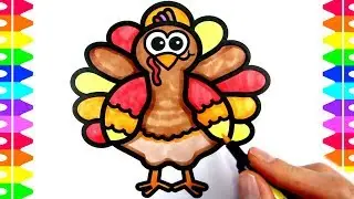 HAPPY THANKSGIVING COLORING!! How to Draw a Cartoon Turkey! Gobble Gobble!!! Fun Coloring Pages Kids