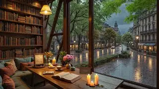 Rainy Coffee Shop Ambience ☕ Smooth Jazz & Gentle Rain Sounds for Relaxing and Studying