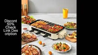 Electric Smoke-free Indoor Barbecue Grill,  Detachable Board, Adjustable Temperature, Non Stick Cook