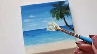 How to Paint a Tropical Beach Step by Step | Easy Fan Brush Painting | Art Therapy Acrylic Painting