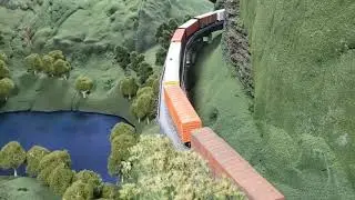 Mechanical reefer train above Blue Lake on the Hallberg & Pacific