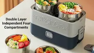 Portable Electric Lunch Box 2.4L &ndash; Stainless Steel Heated Bento Box with Double Layer Steam Cooking