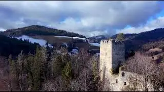Reclaimed by Nature - The Waldstein Ruins in Magical Winter scenery - Drone footage - 4K