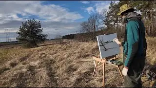 Plein air painting a lone pine tree