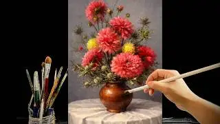 🎨 Painting a Vibrant Flower Vase | Relaxing Acrylic Still Life Art | #166