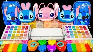 Ultimate Glossy Slime ASMR 🌈 Mixing STITCH Slime With Glitters & Eyeshadow Makeup Set ASMR