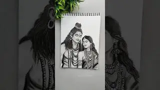 Shiv Parvati Divine Art ✨ Pencil Sketch of Lord Shiva & Parvati Mata | Spiritual Drawing #shorts