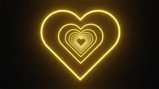 Neon yellow tunnel in the shape of a heart on a black background. Video Loop | 10 minutes