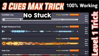 Invisble Cue level max trick|Iron Cue Max Trick|Glitch Cue Max trick|8ballpool 3cues Level Max Trick