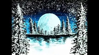 Moonlight Winter Scenery Painting Step by Step|  Arcylic Painitng