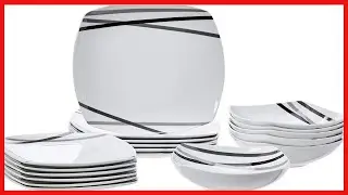Amazon Basics 18-Piece Kitchen Dinnerware Set - Square Plates, Bowls, Service for 6 - Modern Beams