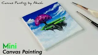 Beautiful Floating Island & Cherry blossom Tree - Acrylic painting | Acrylic painting on mini canvas
