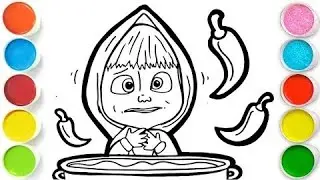 How to draw a Masha with spicy food drawing coloring for kids 