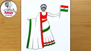 Beautiful Girl Drawing for Independence Day | 15 August Special Art | Indian Flag Dress Drawing