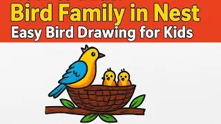 How to Draw Bird Family in Nest | Easy Bird Drawing for Kids