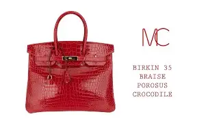 Hermes Birkin 35 Braise Lipstick Red Porosus Crocodile Bag Gold Hardware &bull; MIGHTYCHIC &bull;