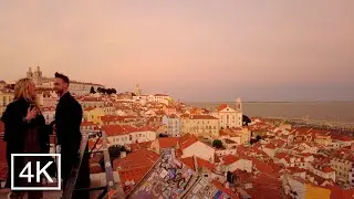 Lisbon sunset, Sahara dust storm 2022, Miradouro de Santa Luzia, Lisbon Portugal 4k