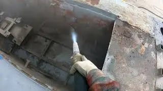Sandblasting dredge hull first person view 4K