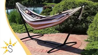Sunnydaze Brazilian Double Hammock with Stand and Case - Color Options - DB COMBO-Calming Desert