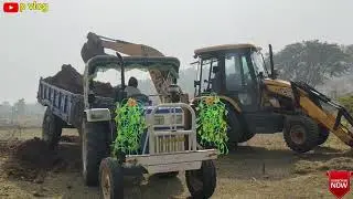 JCB 3dx Eco machine 5 days helper loading soil in Swaraj tractor trolley | jcb tractor video