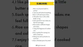 10 Lines On My Favorite Food Rice!! Essay Speech On Rice!! Easy & Short Lines On Rice