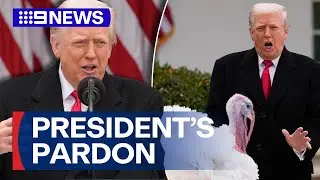 Donald Trump flexes presidential powers in annual turkey pardon | 9 News Australia