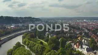 Aerial Flyover View On Saarbr&uuml;cken City Germany - Saarland Infrastructure - 4k Stock Footage