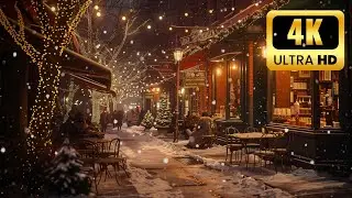 4K Cozy Winter Street ❄️ Falling Snow & Warm Jazz | Relaxing Night Ambience (4 Hours)