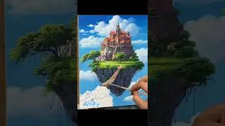 Creating a Magical Floating Island Castle - Step-by-Step Acrylic Painting Tutorial | Artify #shorts