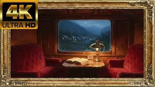 Frame | Luxury Victorian Train Dining Car 4K TV Art | Dark Academia Travel Ambience & Alpine Sunset