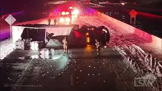 01-29-2026 Roanoke, TX  - Semi loses control on icey bridge causing hazmat spill