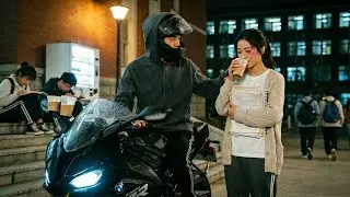 Film Grain Vibe🌙: Late-Night Study &ndash; Black BMW Cheers Her Up with Warm Drink #moto #skate