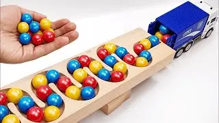 Satisfying Video Asmr Marble Run Race ☆ HABA Slope & Retro Makita Truck, Garbage Truck,Ambulance