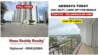 full video - Just 55 Lacs - Thaiyur OMR - Akshaya Today - 1251 sq ft 3 BHK Apartment for Resale