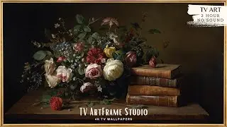 Vintage Flower Arrangement in Vase and Books | Moody Floral Cozy Still Life | 4K Frame TV Art