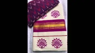 Kerala kasavu cotton saree and mix&match ikkat printed blouse for details 9207951522#keralasaree