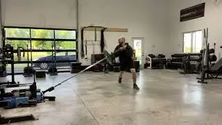 BB Landmine Drop Step Lateral Lunge + Push Press