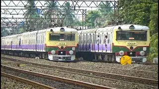 Two identical twin purple EMU local train crossing each other || Indian Railways