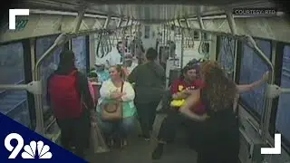 Surveillance video shows the moment a train in Denver almost derailed