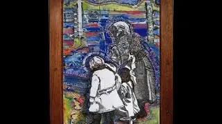 Holocaust art- Auschwitz death camp: Grandma, kids on holiday walk to gas / A.K.Segan &copy;