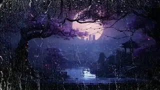 Ethereal Rain: Japanese Cityscape Digital Art Screen Saver Background for TV