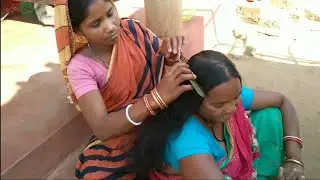 Hair combing lice n nitpicking village women ll traditional Indian women hair nitpicking